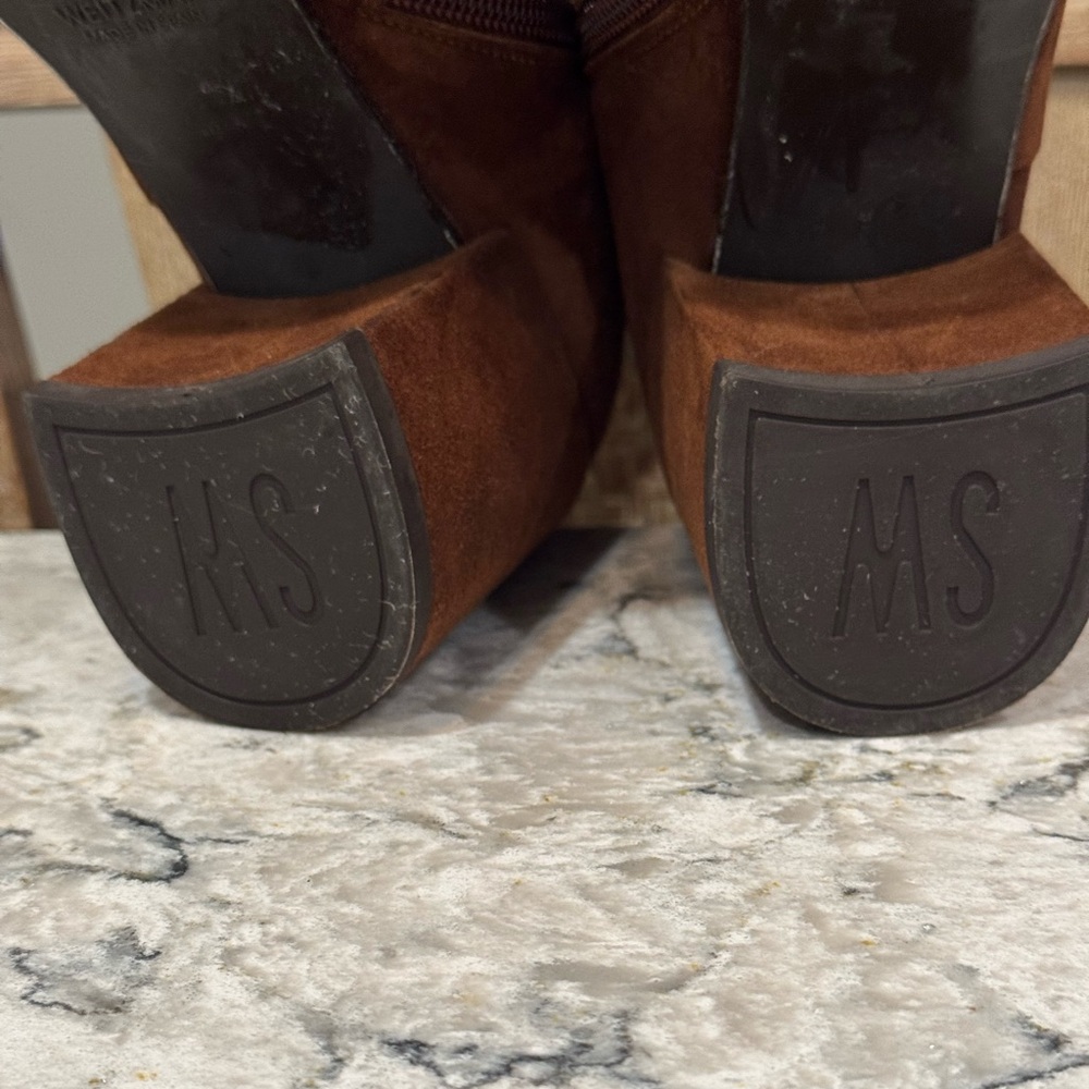Stuart Weitzman Tazxie Block Heel Boots Walnut Brown Suede Sz 7M - Picture 12 of 15